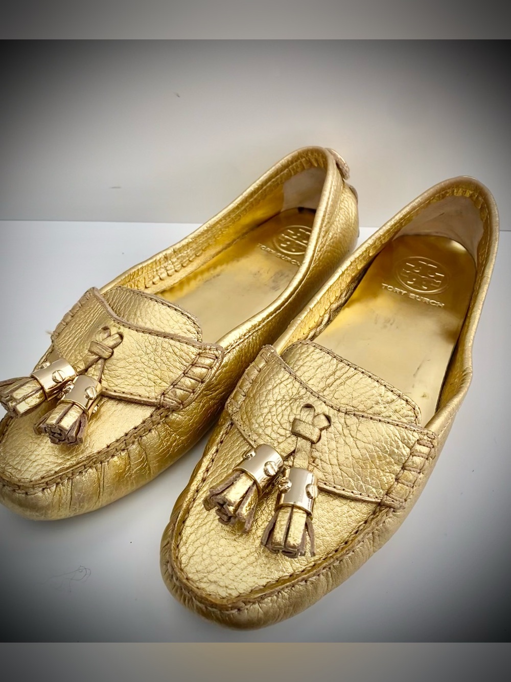 Tory Burch Metallic Gold Leather Tassel Loafers